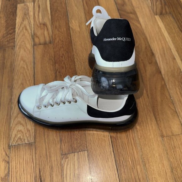 Alexander McQueen Shoes - Alexander McQueen Larry Sneakers White Leather Black Gel Sole Size 38 1/2 D